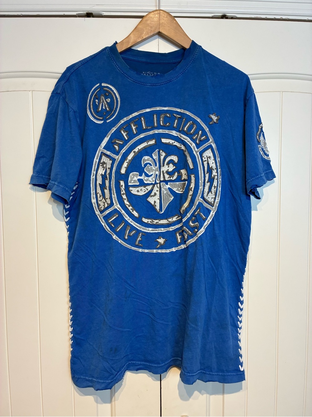Affliction Royal Blue Crest Graphic Tee Size L